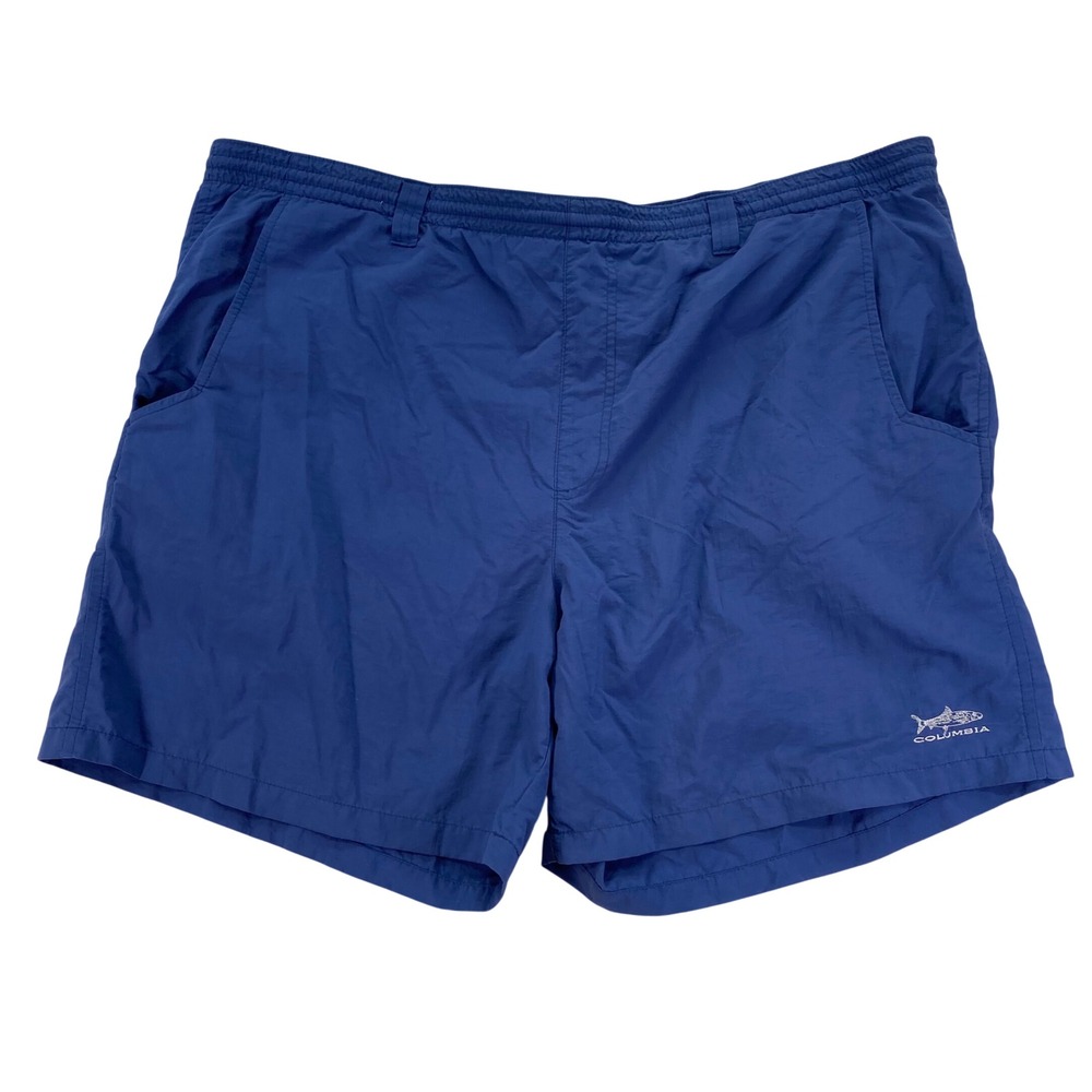 Columbia PFG Water Shorts Mens Large Blue Packable Mesh Lined Nylon 6" Inseam